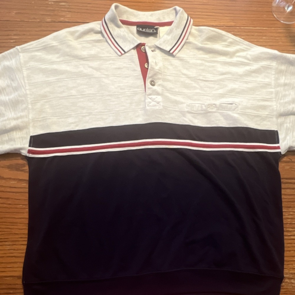 Puritan Mens Shirt Large Short Sleeve Collarred White Black Red
